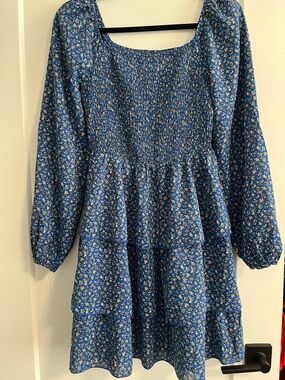 Blue Floral Smocked Tiered Girls' Dress